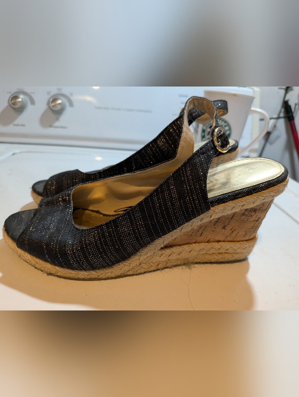 Sparkle Black Espadrille Wedge Slingback